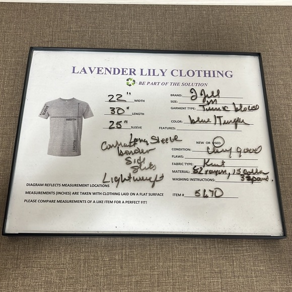 J. Jill Women's M Knit Tunic Blouse Blue Long Sleeve Contrast Border Print - Picture 5 of 12